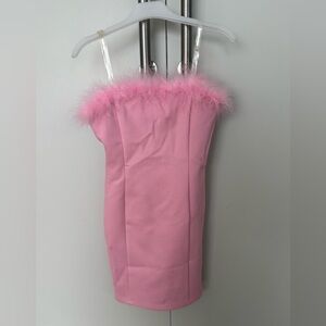 Katiejnyc Pink Feather Trim Mini Dress medium